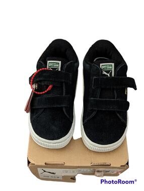 NWT Puma Sport Lifestyle Black White Suede Velcro Shoes Unisex  Kids Toddler 10